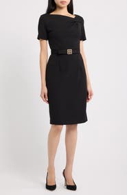 Anne Klein Asymmetric Neck Scuba Crepe Sheath Dress