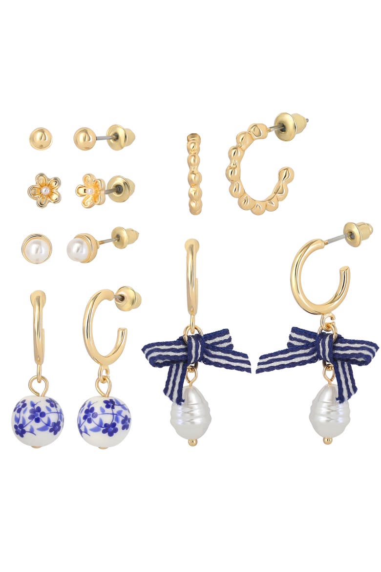 Womens Gold-Tone Hoop Earrings and Stud Earring Pack of 6 | 6-Pack, Small Hoops and Stud Earrings, Everyday Gold Jewelry for Women, Main, color, Gold-Tone