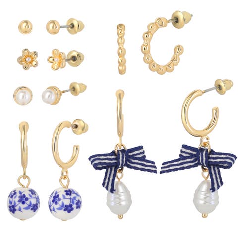 Womens Gold-Tone Hoop Earrings and Stud Earring Pack of 6 | 6-Pack, Small Hoops and Stud Earrings, Everyday Gold Jewelry for Women