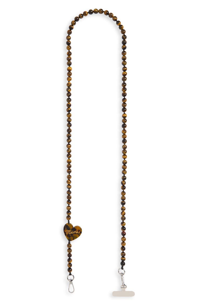 Mama Heart Beaded Crossbody Phone Strap, Main, color, BROWN