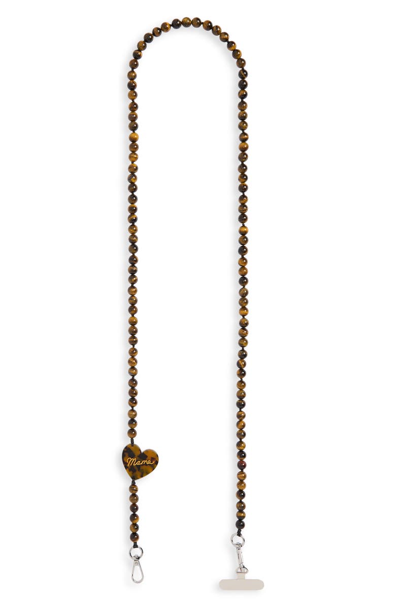 Solar Eclipse Mama Heart Beaded Crossbody Phone Strap, Main, color, Brown