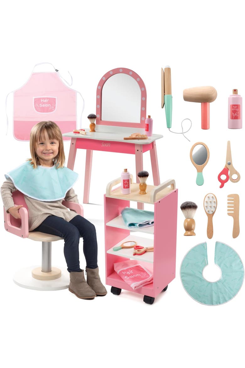 Hair Salon Wooden Playset, Main, color, Pink