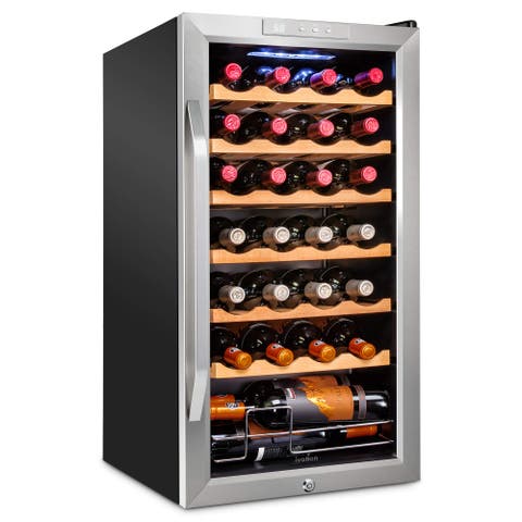 28 Bottle Compressor Wine Refrigerator, Freestanding Wine Cooler with Lock