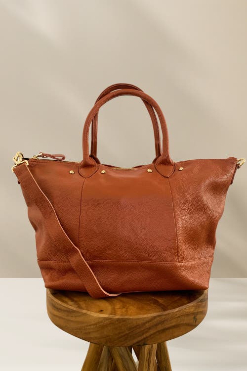 Pink Haley Ellie Handmade Leather Tote In Brown