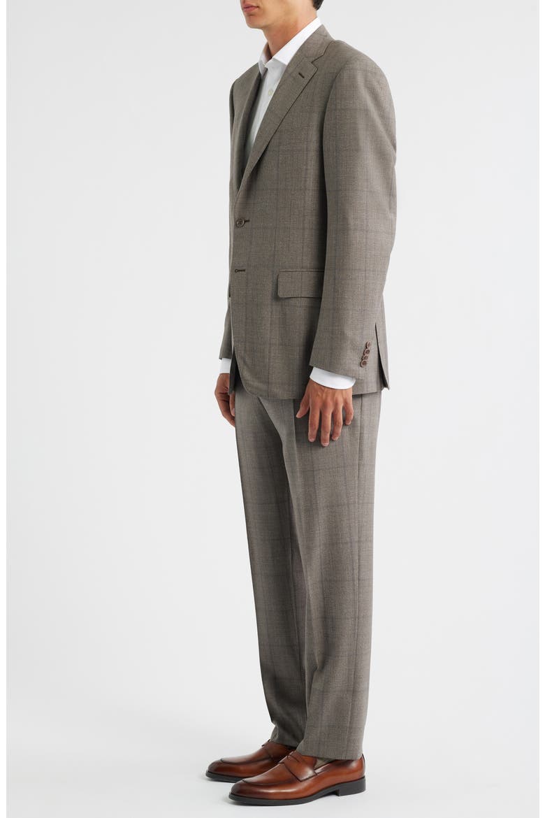 Siena Regular Fit Brown Glen Plaid Impeccabile Wool Suit, Alternate, color, BEIGE