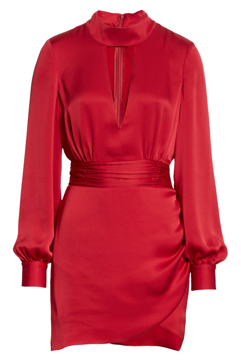 Angela Plunge Neck Long Sleeve Minidress, Alternate, color, TRUE RED