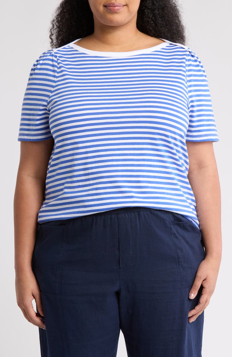 Caslon<sup>®</sup> Stripe Envelope Neck Knit Top, Main, color, Blue Dazzle- White Stripe
