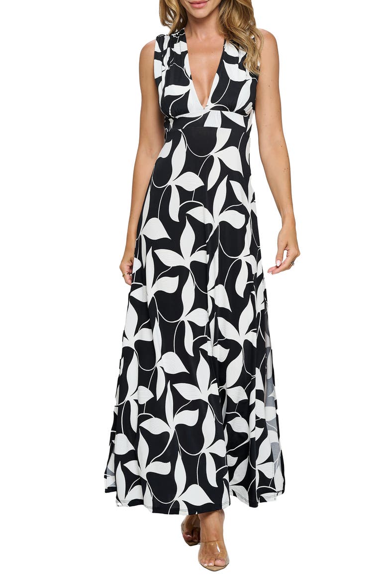 Open Back Maxi Dress, Main, color, BLACK/ WHITE