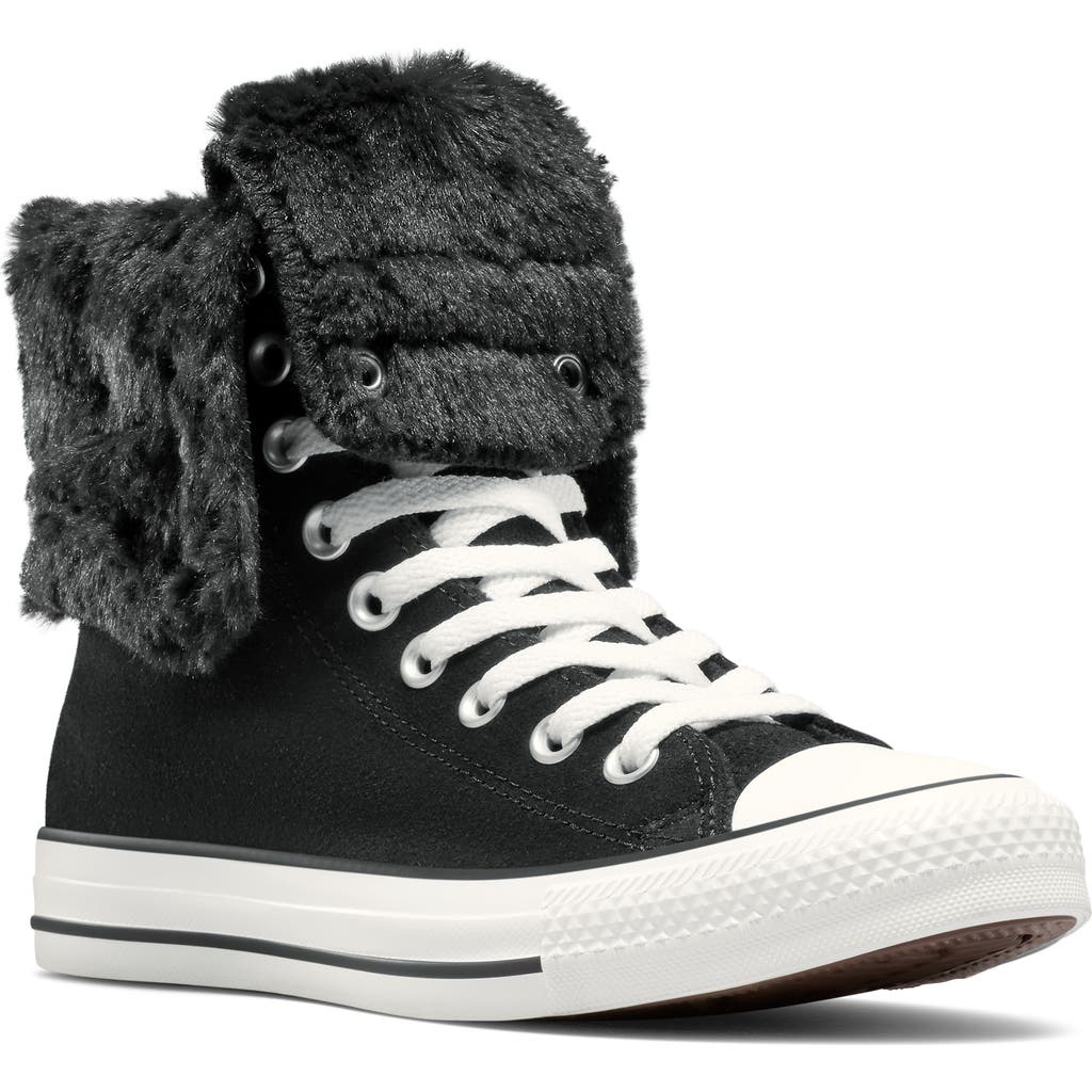 Converse Chuck Taylor All Star Faux Fur Foldover High Top Sneaker In Black