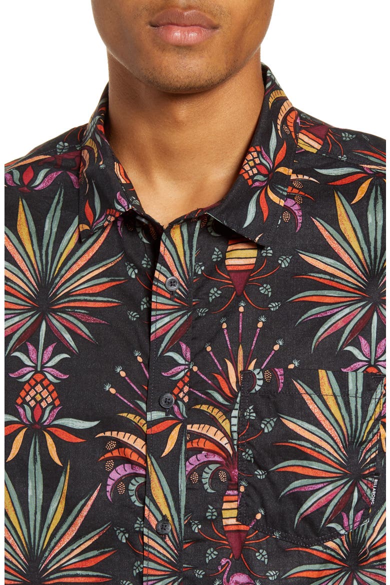 Sundays Floral Short Sleeve Button-Up Shirt, Alternate, color, BLACK