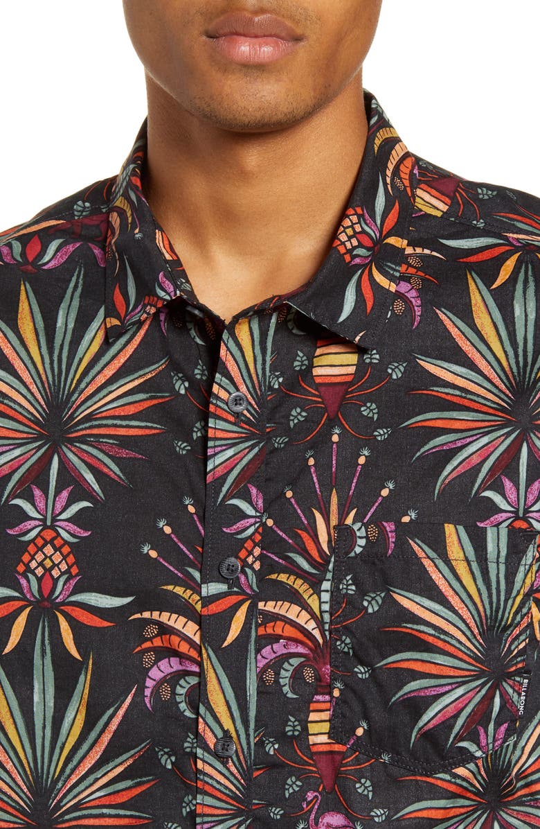 Billabong Sundays Floral Short Sleeve Button-Up Shirt, Alternate, color, 