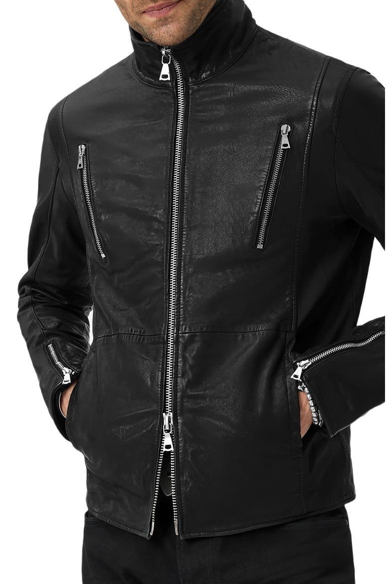 Jared Leather Racer Jacket, Alternate, color, BLACK