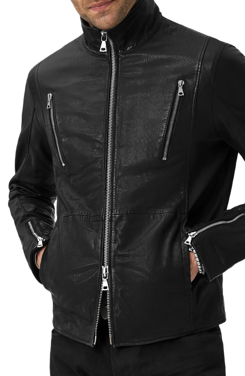 John Varvatos Jared Leather Racer Jacket, Alternate, color, Black