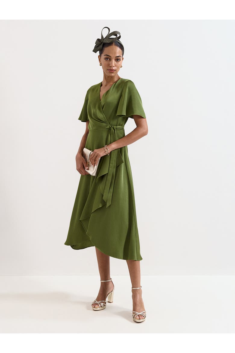 Julissa V-Neck Satin Dress, Main, color, Green