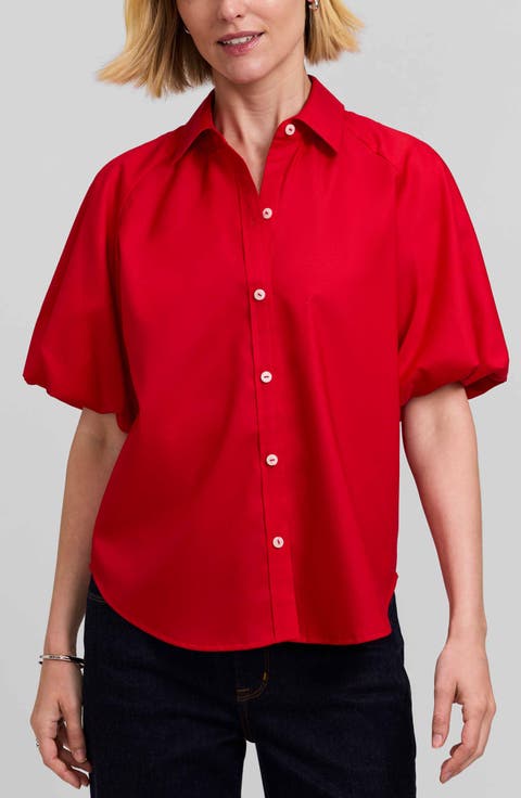 Paula Puff Sleeve Cotton Blend Button-Up Shirt