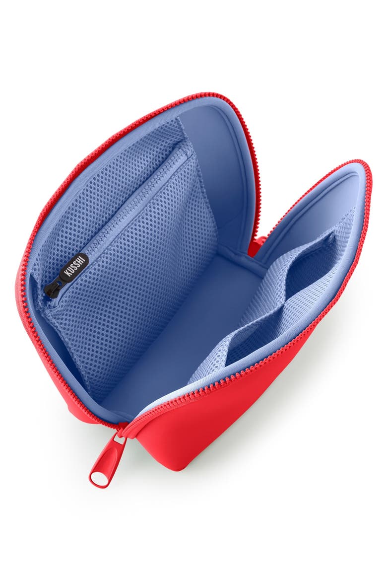 Neoprene Makeup Bag, Alternate, color, CORAL RED/ PERIWINKLE