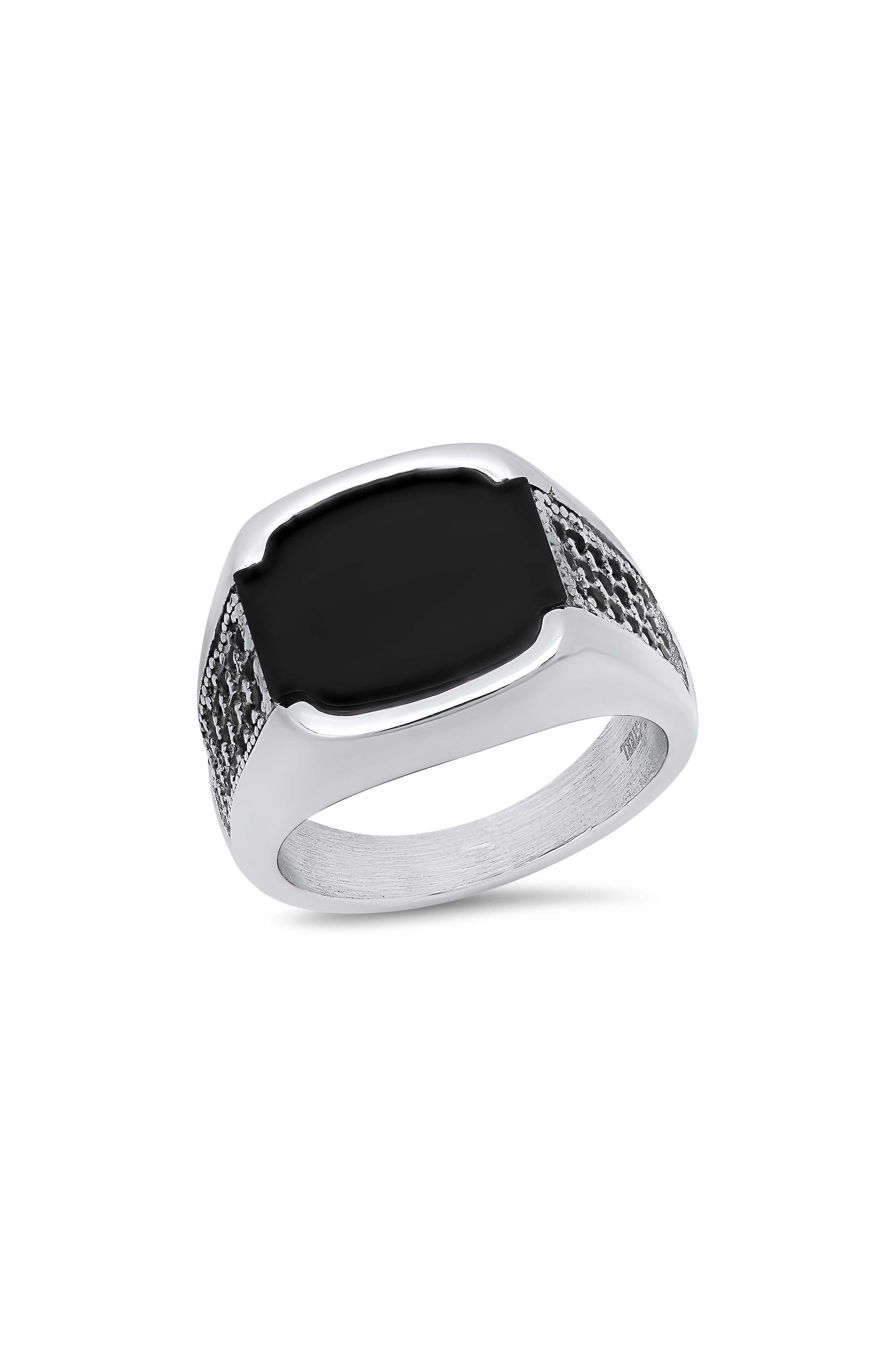 Men's Stainless Steel Simulate Onyx Signet Ring