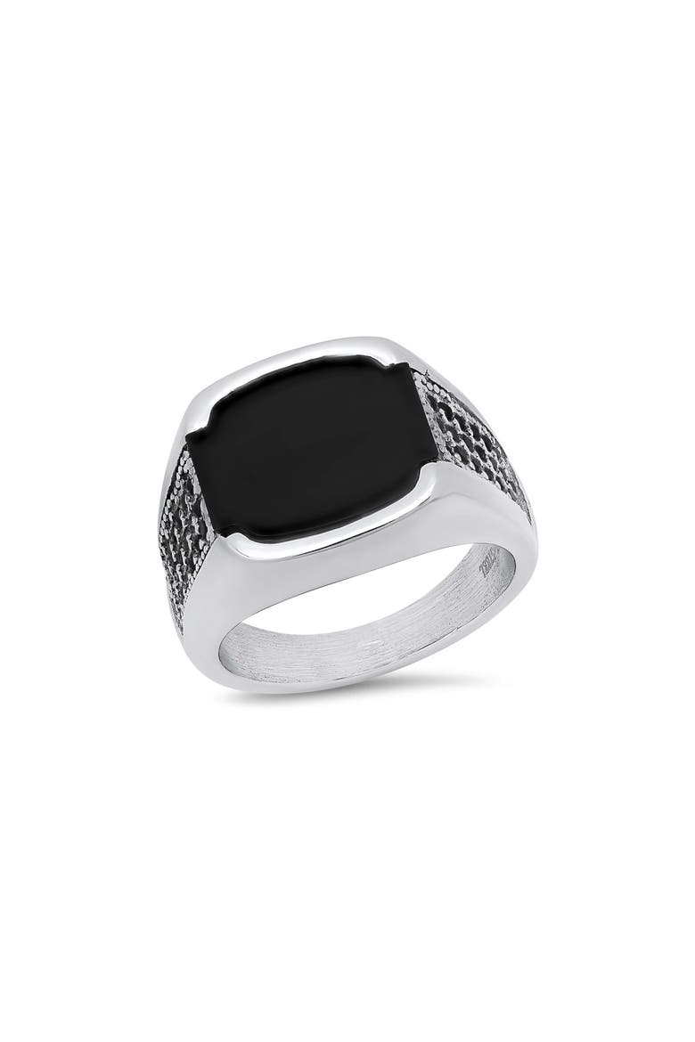 Men's Stainless Steel Simulate Onyx Signet Ring, Main, color, SILVER/ BLACK
