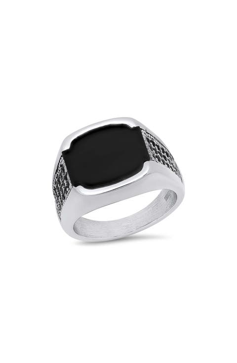 Men's Stainless Steel Simulate Onyx Signet Ring