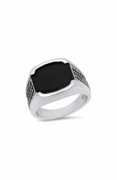 Men's Stainless Steel Simulate Onyx Signet Ring