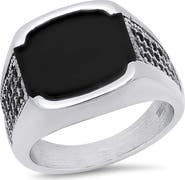 STEELTIME Men's Stainless Steel Simulate Onyx Signet Ring