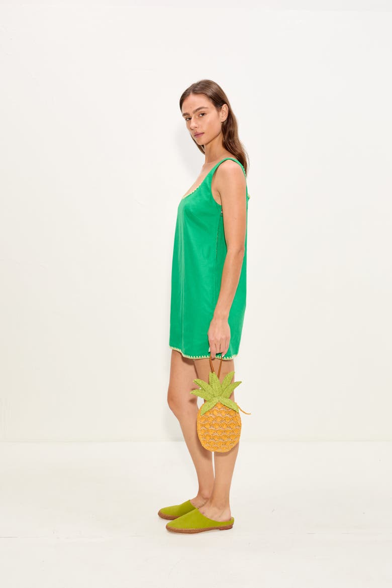 Sahara Embroidered Linen Dress, Alternate, color, Grass Green