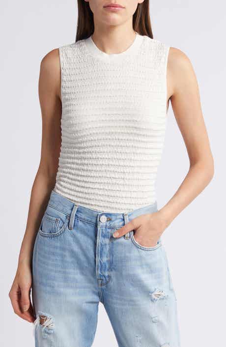 FRAME Smocked Silk Blend Sleeveless Top