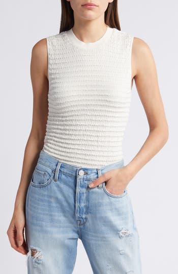 Frame Stripe Crewneck Muscle Tee In White