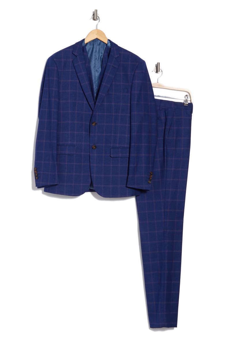 Slim Fit 3-Piece Plaid Suit, Alternate, color, INDIGO