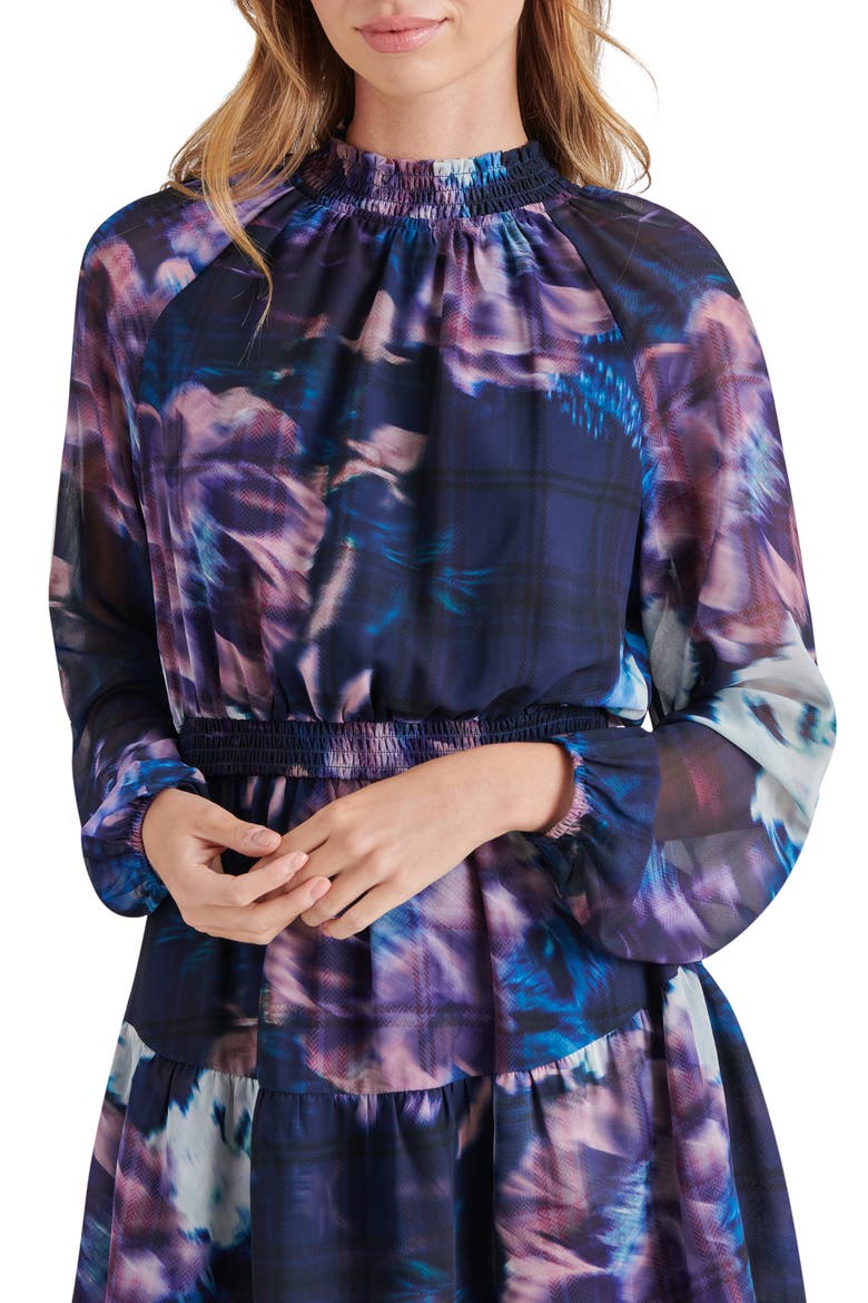 Rylan Print Long Sleeve Minidress, Alternate, color, MIDNIGHT
