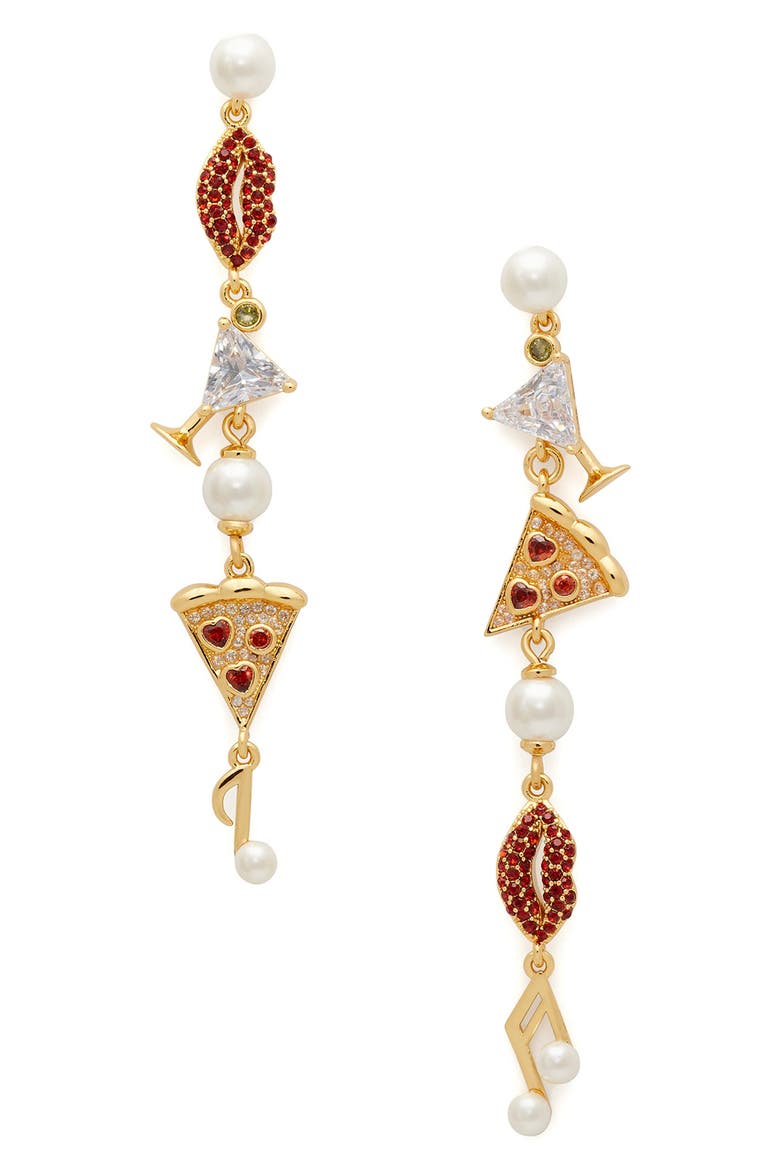 crystal charm linear drop earrings, Main, color, YELLOW GOLD MULTI