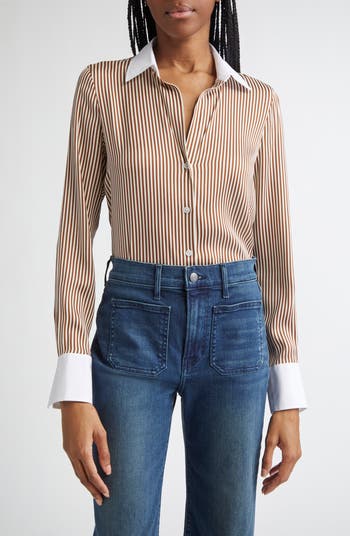 Amelia Stripe Silk Blend Button-Up Shirt