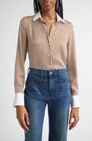 Veronica Beard Amelia Stripe Silk Blend Button-Up Shirt