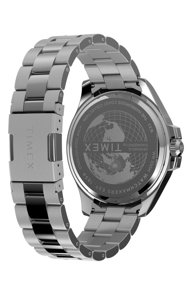 Timex<sup>®</sup> Harborside Coast Multifunction 43mm Stainless Steel Bracelet Watch, Alternate, color, Black/ Silver-Tone