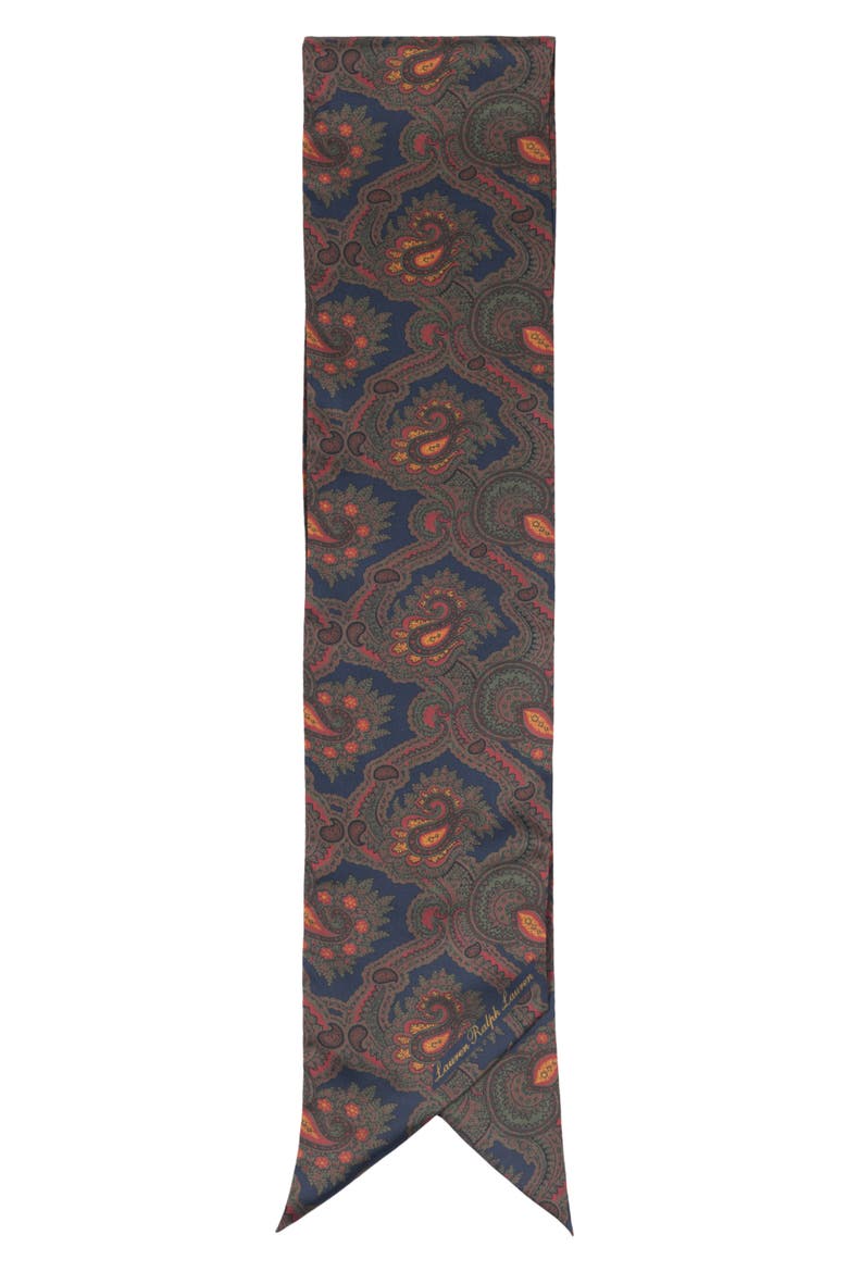 Paisley Silk Skinny Scarf, Alternate, color, NAVY