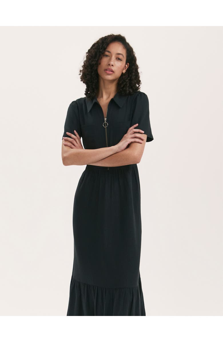 Finery London Tania Linen Blend Midi Shirt Dress, Alternate, color, Black