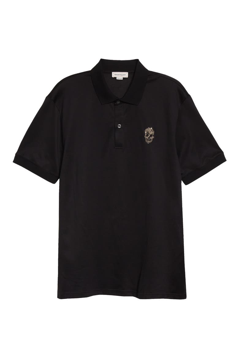 Alexander McQueen Men's Skull Embellished Polo, Alternate, color, BLACK