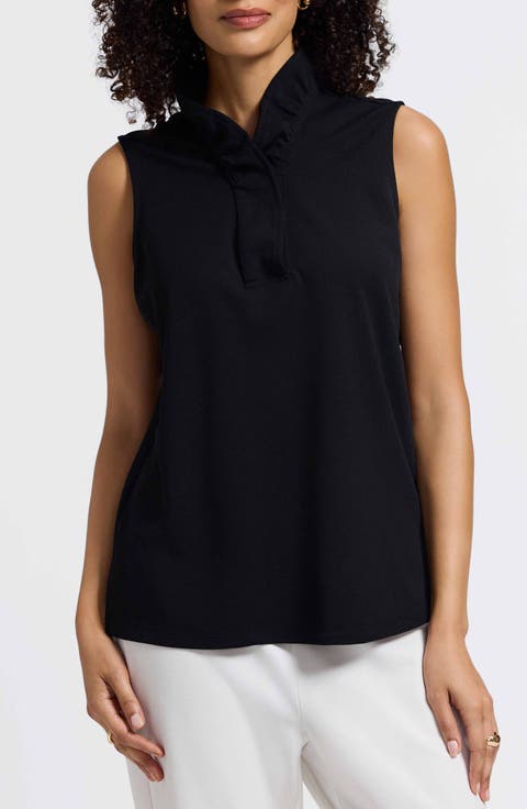 Tammy Ruffle Collar Crepe Sleeveless Top