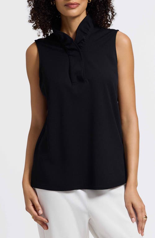 Foxcroft Tammy Ruffle Collar Crepe Sleeveless Top In Black