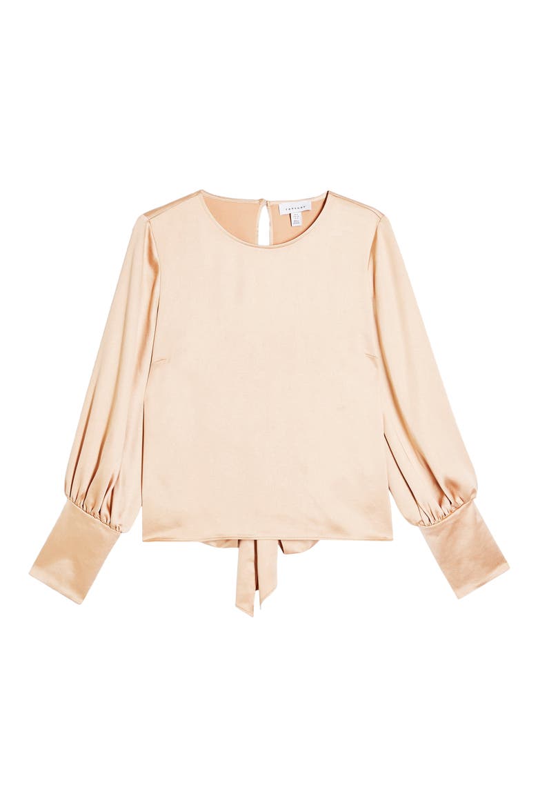 Tie Back Long Sleeve Satin Blouse, Alternate, color, CREAM