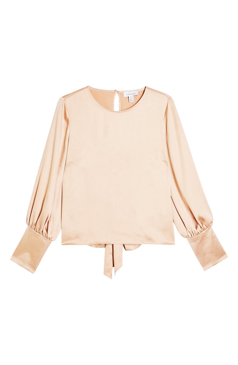 Topshop Tie Back Long Sleeve Satin Blouse, Alternate, color, 