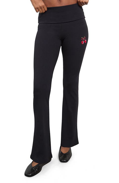 Cherry High Waist Foldover Rib Pants