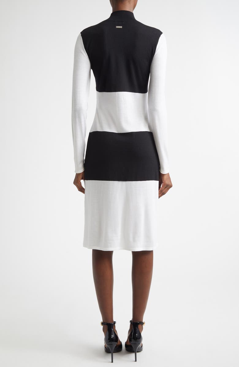 FERRAGAMO Colorblock Long Sleeve Virgin Wool Sweater Dress, Alternate, color, White/ Black