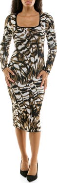 Nina Leonard Square Neck Jacquard Sheath Midi Dress