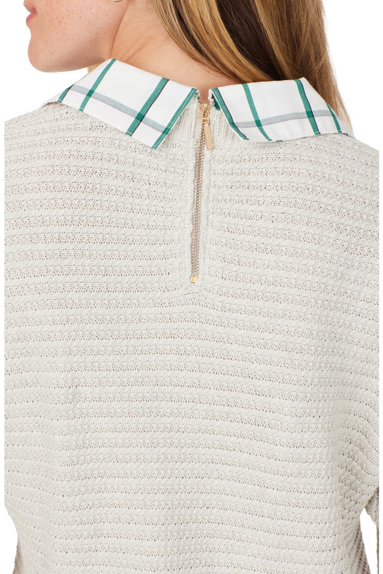 Layered Plaid Trim Cotton Sweater, Alternate, color, IVORY MULT