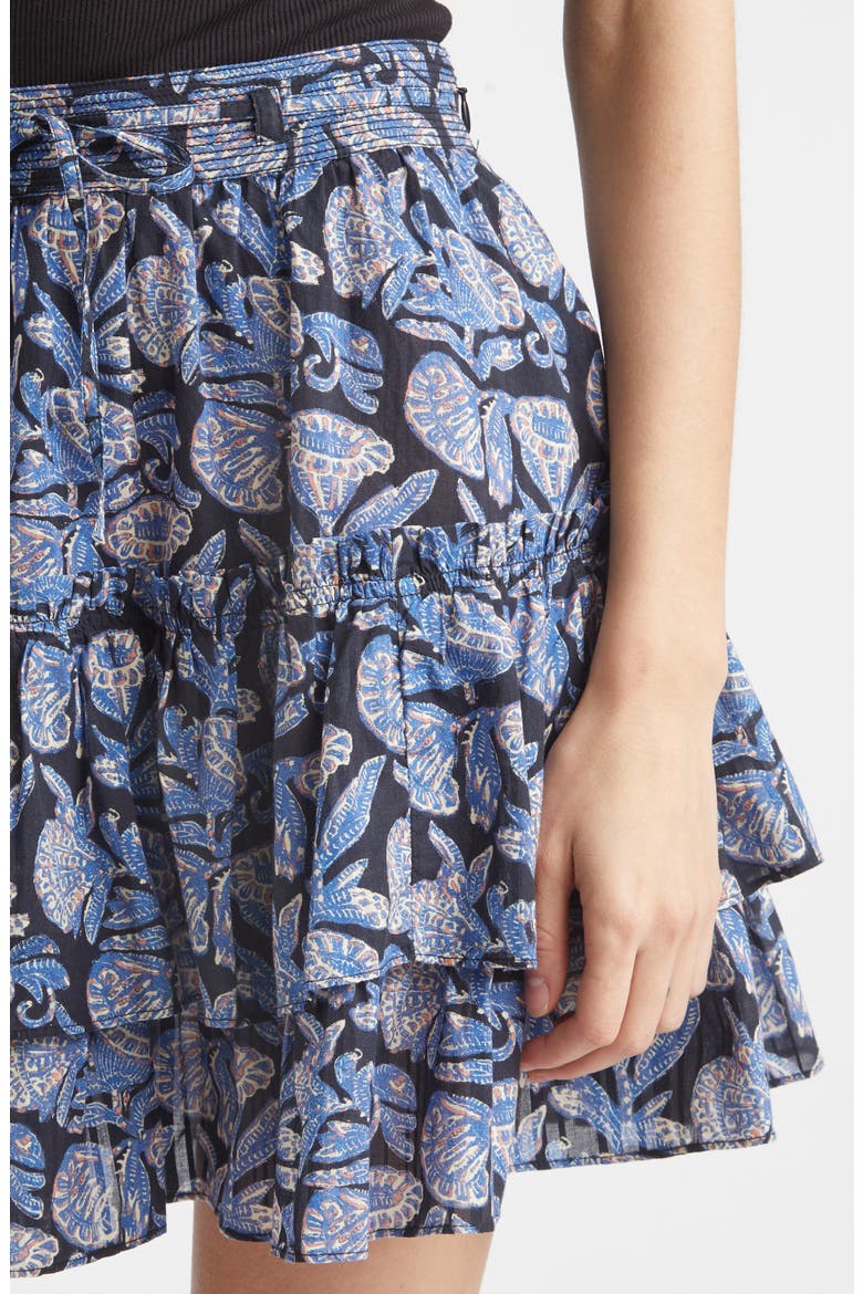 Arlin Paisley Floral Tiered Ruffle Cotton Blend Miniskirt, Alternate, color, ZINNIA