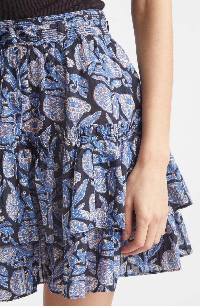 Ulla Johnson Arlin Paisley Floral Tiered Ruffle Cotton Blend Miniskirt, Alternate, color, Zinnia