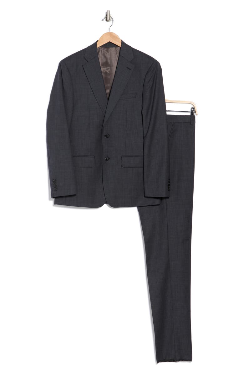 Calvin Klein Charcoal Bird's Eye Slim Fit Wool Blend Suit, Main, color, Charcoal/ Blue Birdseye