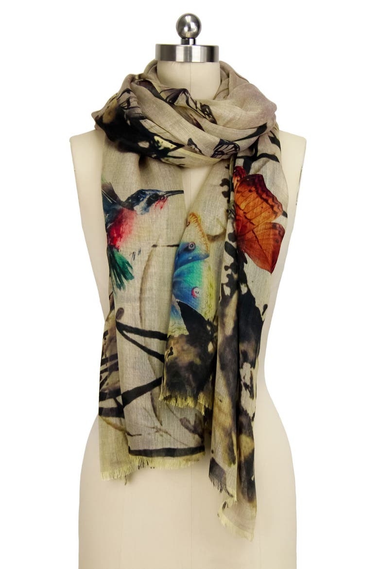 Butterfly Garden Scarf, Alternate, color, BEIGE MULTI