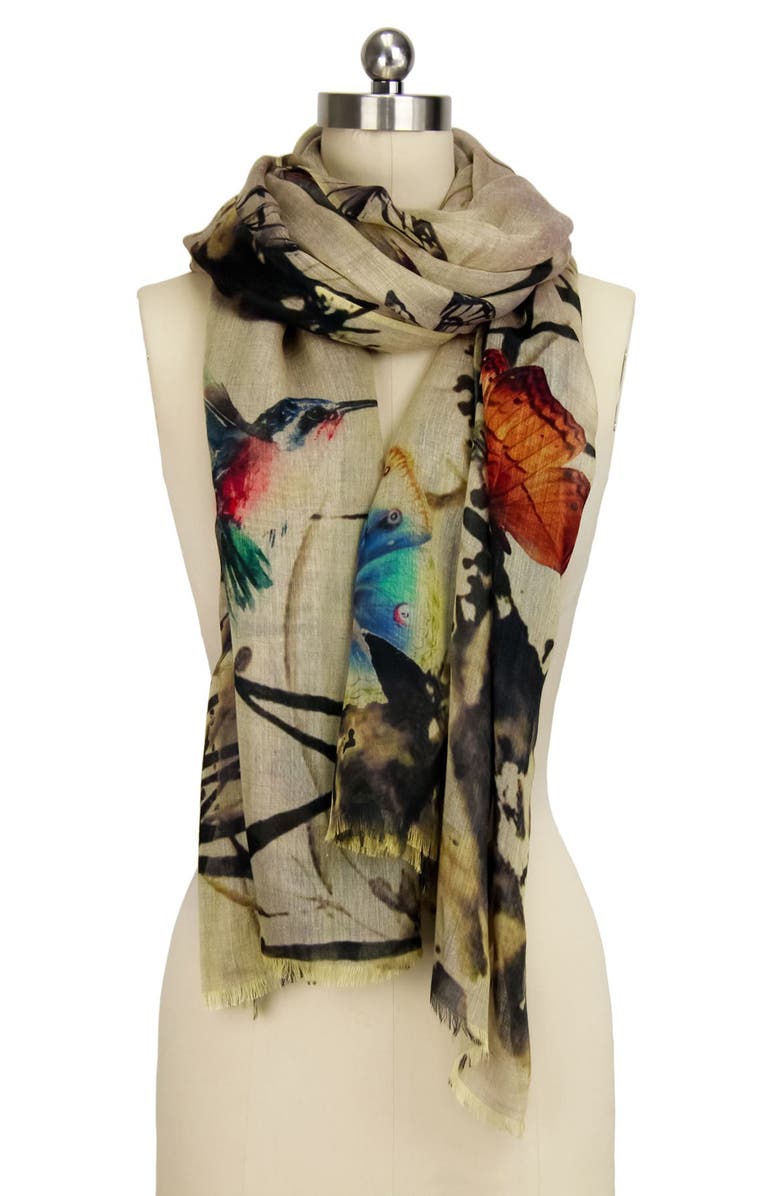 SAACHI Butterfly Garden Scarf, Alternate, color, Beige Multi
